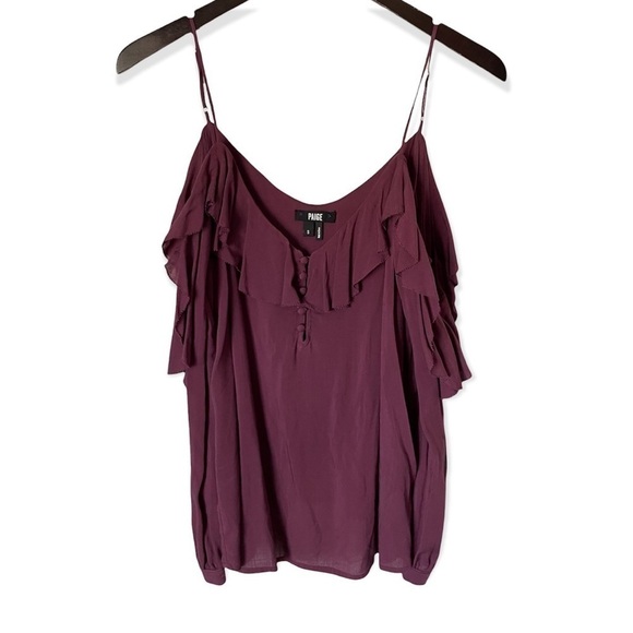 PAIGE Arabeth Cold-Shoulder Silk Blouse Purple Small - Picture 3 of 8